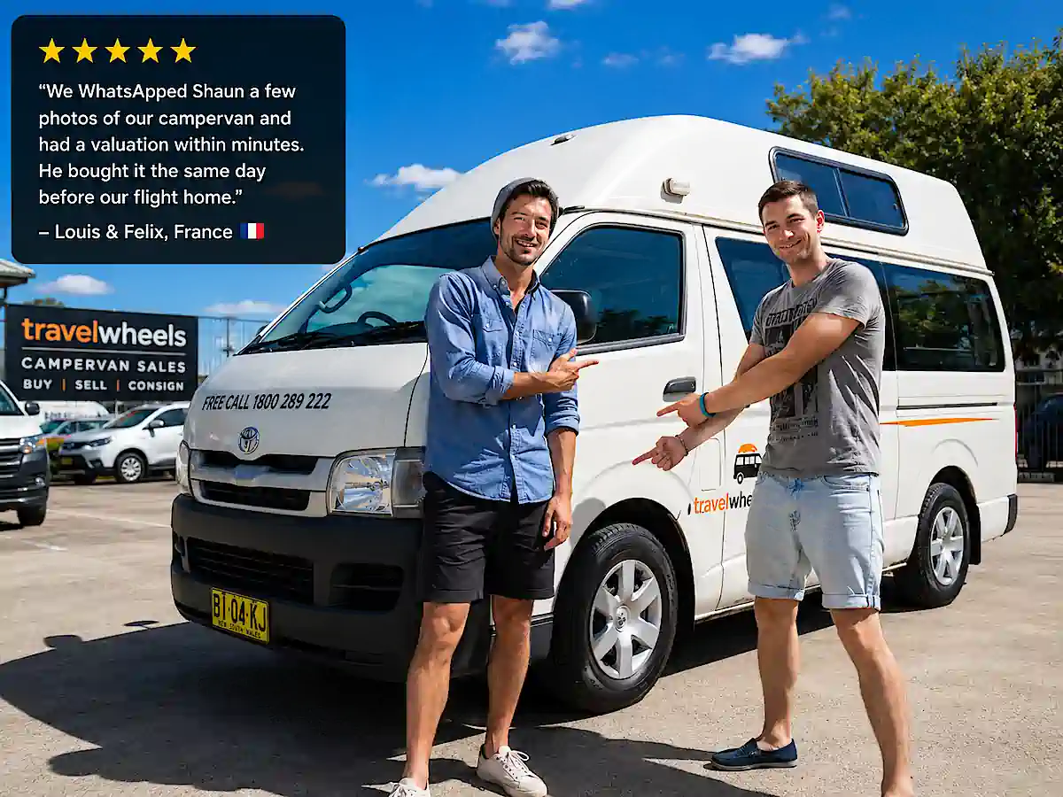 Louis and Felix from France sold their campervan to Travelwheels via WhatsApp and received a valuation within minutes before their flight home.