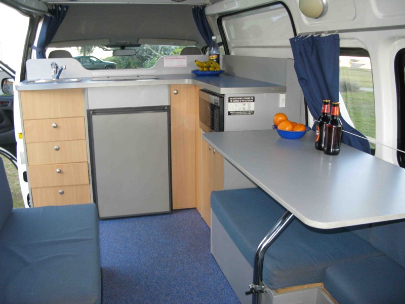 Kitchen area inside Toyota Hiace automatic campervan for sale