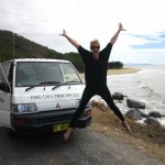 Jumping for joy in a campervan