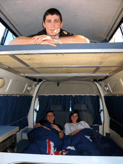 Photo showing two double beds in this Automatic campervan hire