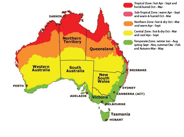 Weather in Australia campervan hire holiday in Oz