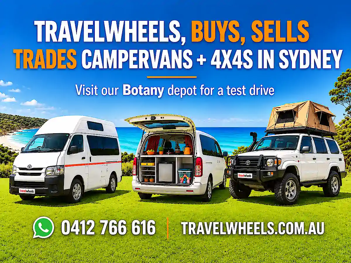 Travelwheels buys sells trades campervans + 4x4s in Sydney - visit our depot in Botany or WhatsApp 0412766616