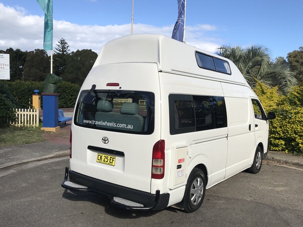 Hiace automatic campervan view from the rear of the vehicle