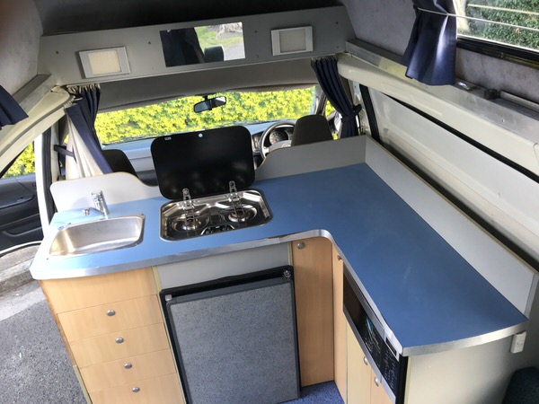Campervan with large, comfortable kitchen area to prepare food