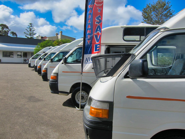Row of Toyota Hiace campervans for Sale from Travelwheels