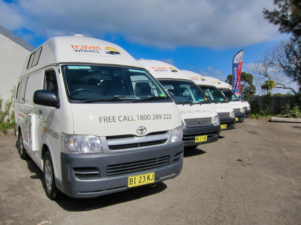 Row of used Toyota Hiace Campervans for sale at our depot in Sydney