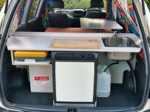 Toyota campervan for sale with 35L fridge in the kitchen