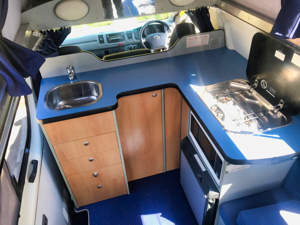 Toyota-Hiace Campervan - view of the open plan kitchen