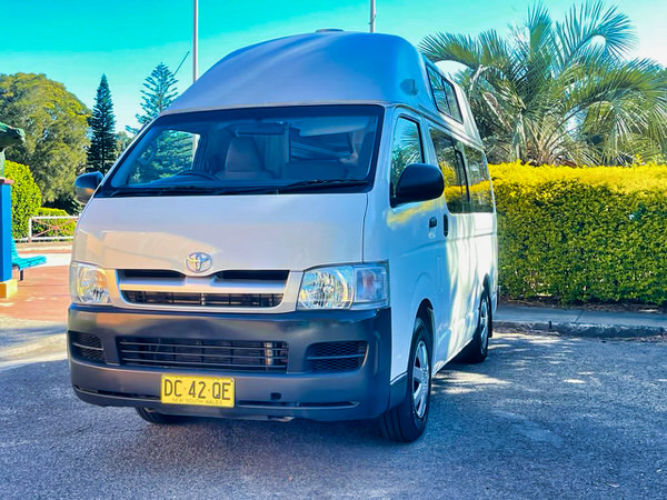 Toyota Hi-ace Campervans for sale in Sydney - view from the front passengers side angle view
