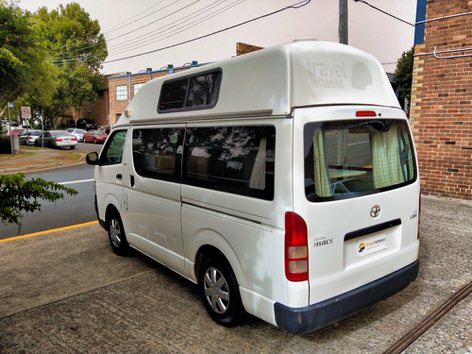 Toyota Hiace Campervan - view from the rear passenger side angle view at our depot