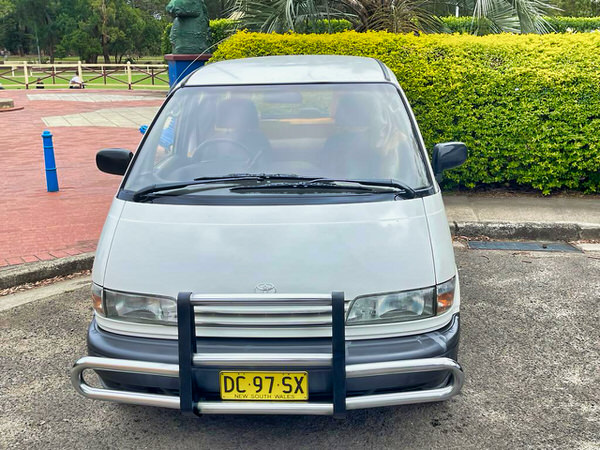 Toyota Automatic 2 person campervan for sale - photo shows the front of the campervan with Roo bars