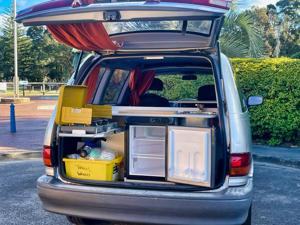 Photo of the kitchen inside a Toyota 2 Person automatic campervan