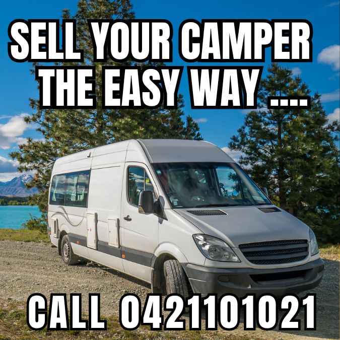 Sell your camper the easy way - call Travelwheels camperans in Sydney 0421101021 - photo showing a campervan for sale by a lake