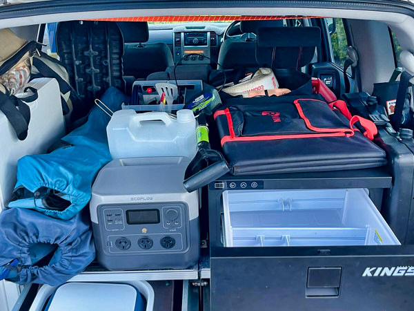 Used bush camper for sale - Model Nissan Pathfinder R51 Automatic - photo shows all the storage and cooking and sleeping gear included when you buy this bush camper