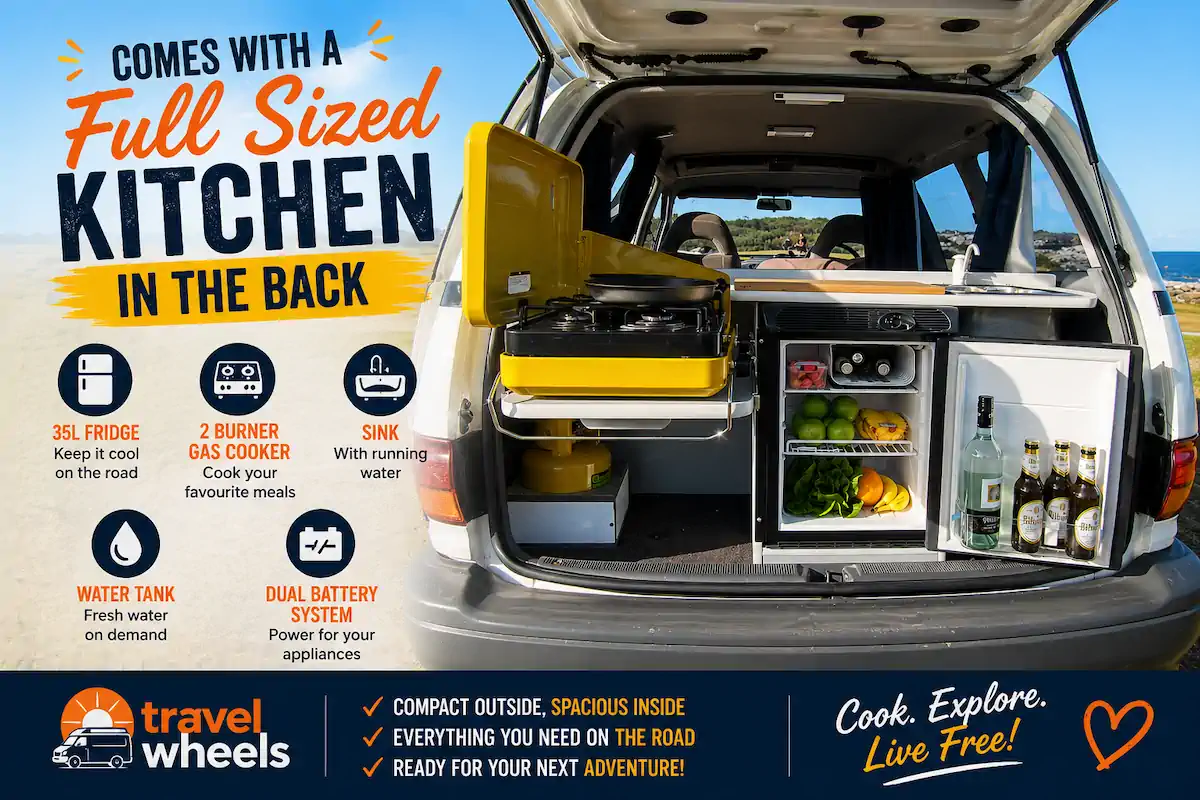 Full sized kitchen back campervan for sale with fridge, cooker, sink, water tank + 2 battery system