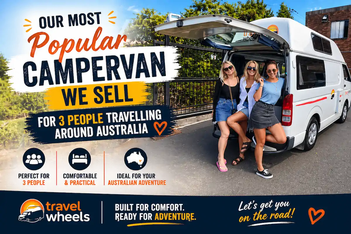 Our most popular 3 person Toyota campervan for sale or hire in Australia from Travelwheels Sydney depot."