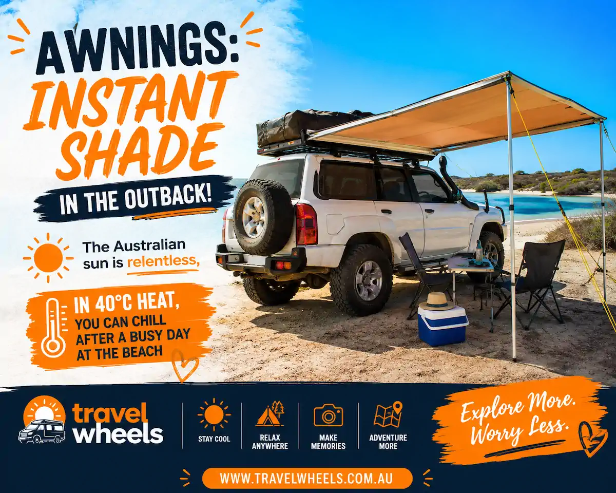 Sell range of awnings for 4x4s to protect you from the sun - Travelwheels Campervans Botany 