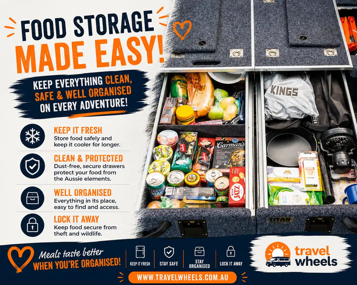 Pull our 4x4 storage for food items ideas from Travelwheels Campervans