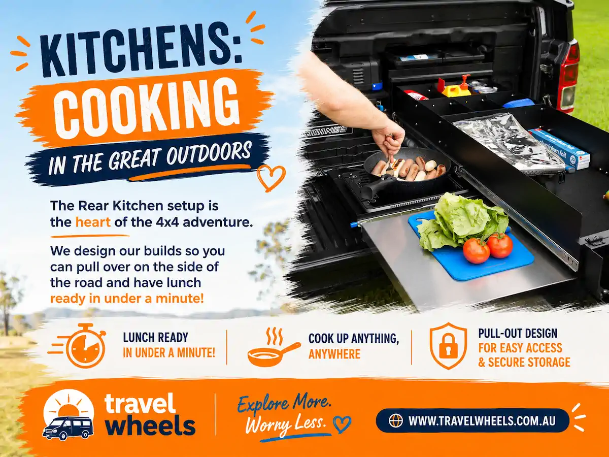 Pull out kitchen in a Roof top Tent used 4x4 for sale at Travelwheels