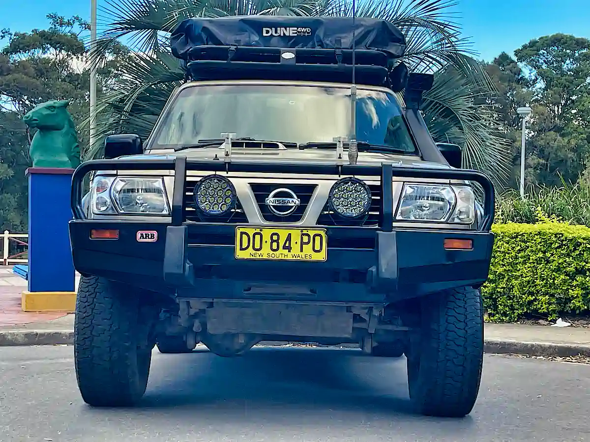 4x4 camper for sale - front straight view Nissan Patrol with heavy duty bullbars