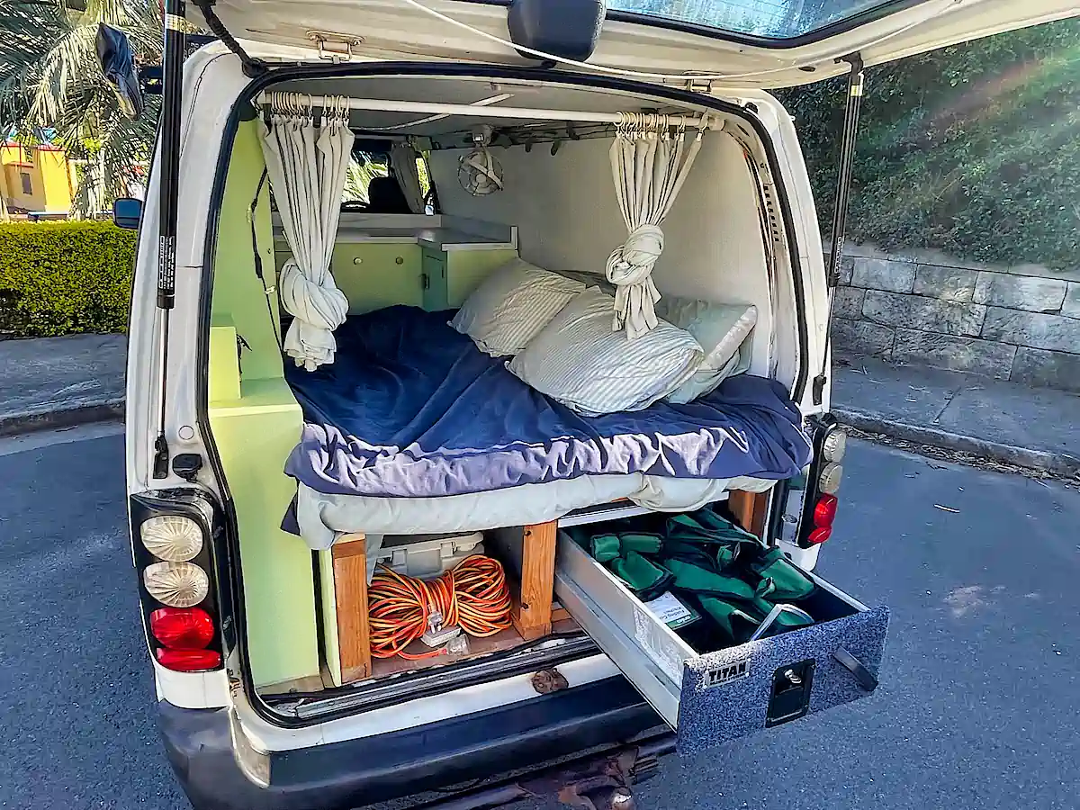 Toyota campervan for sale with storage draws to store all your gear