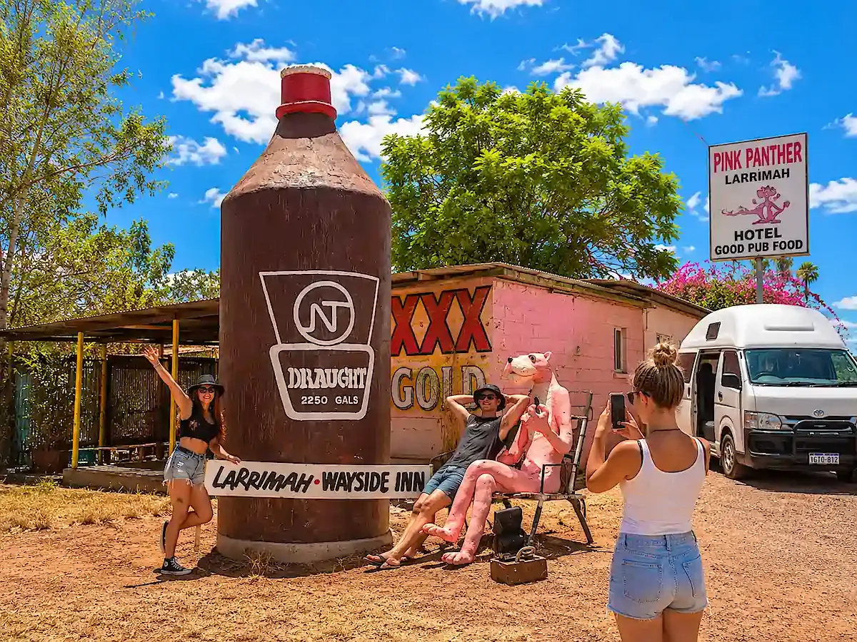 Big things of Australia - Northern Territory Big Stubbie and Pink Panther at Larrimahr Inn