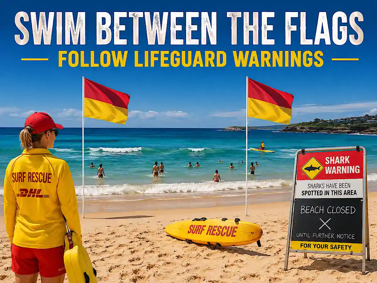 Shark warning in Australia - always swim between the flags