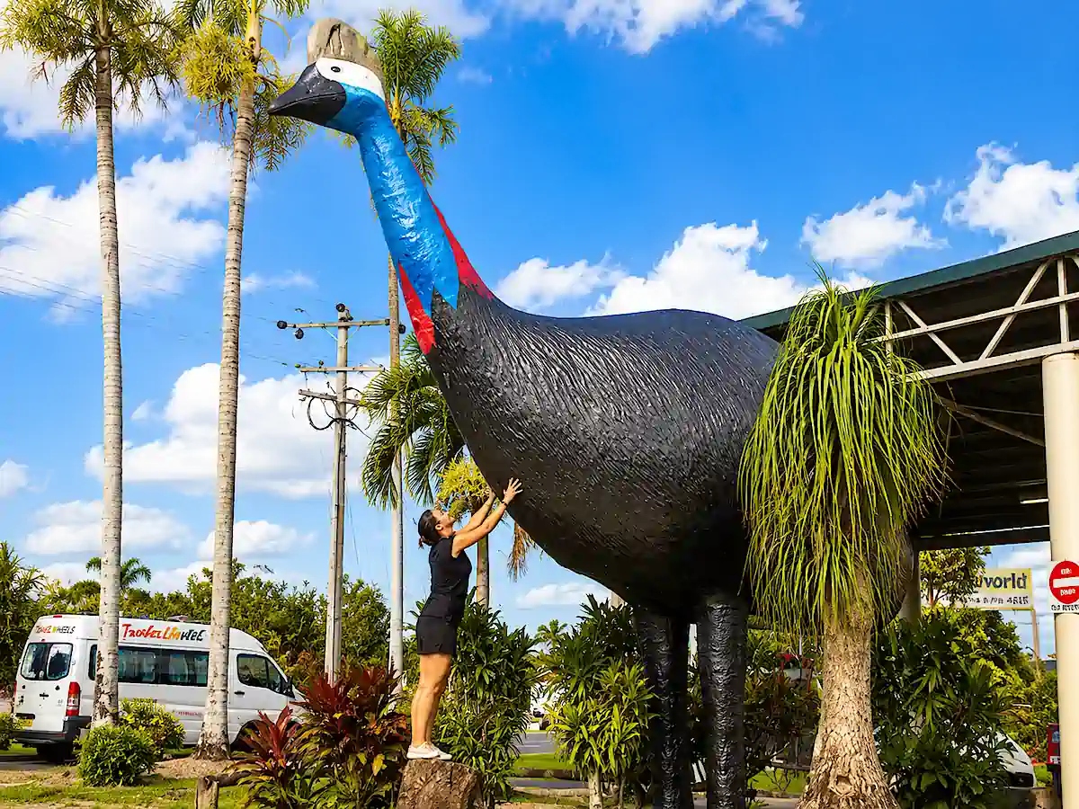 Giant Cassowary - Big Things of Australia - customer photo hugging Cassowary
