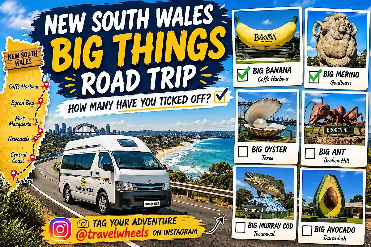 How many of the Big Things in New South Wales have you ticked off infographic - Travelwheels Campervans