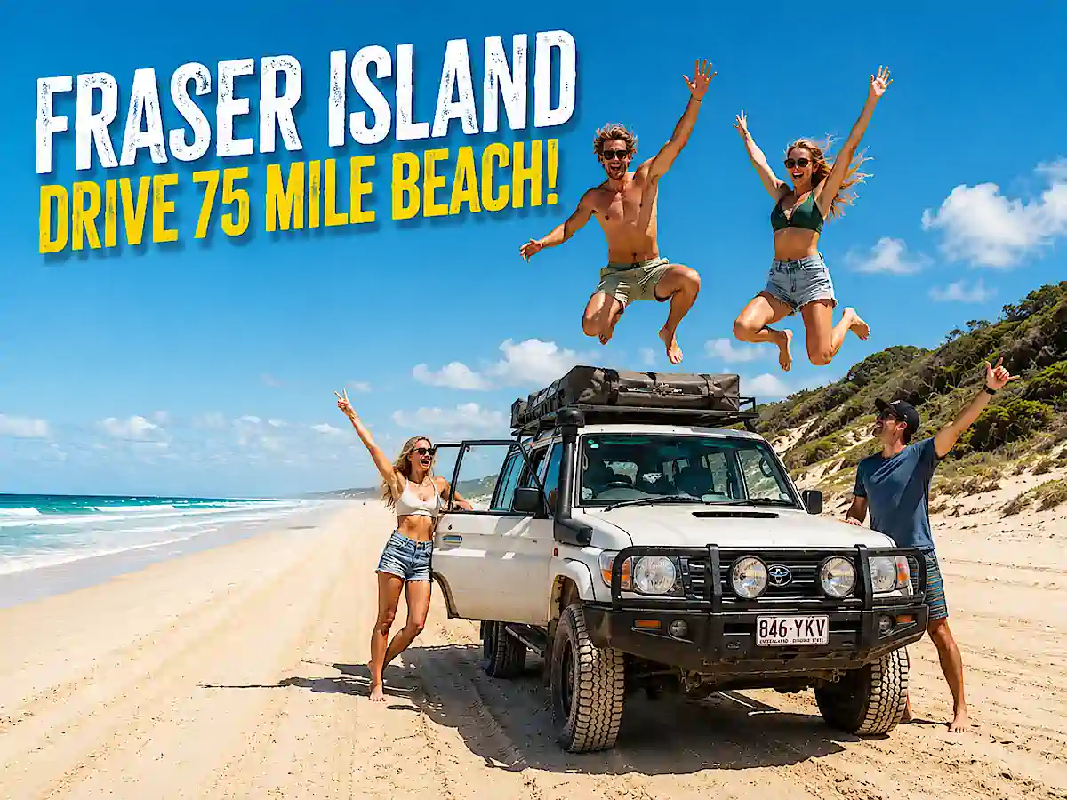 Fraser Island 4WD adventure on 75 Mile Beach during the Sydney to Cairns Route Planner