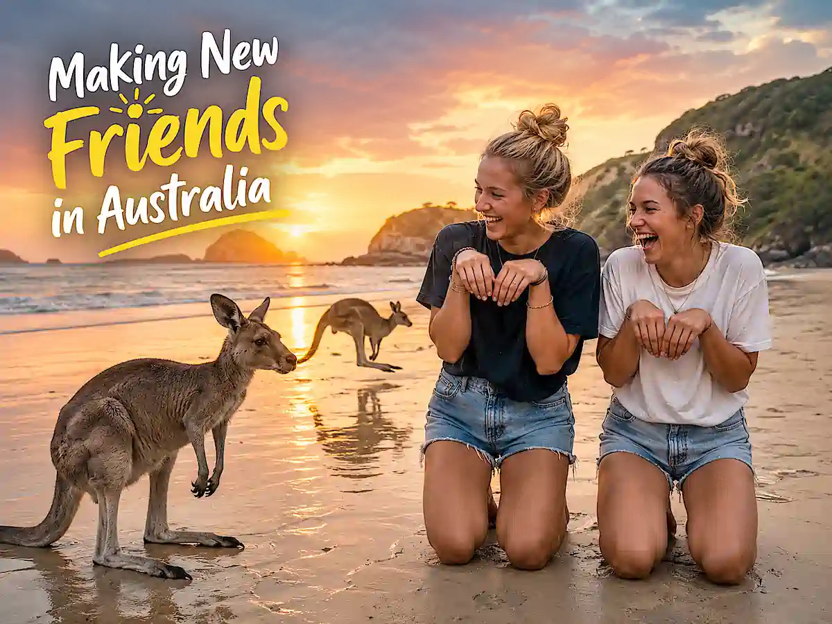 Making new friends with kangaroos at sunrise on Cape Hillsborough Beach on the east coast of Australia