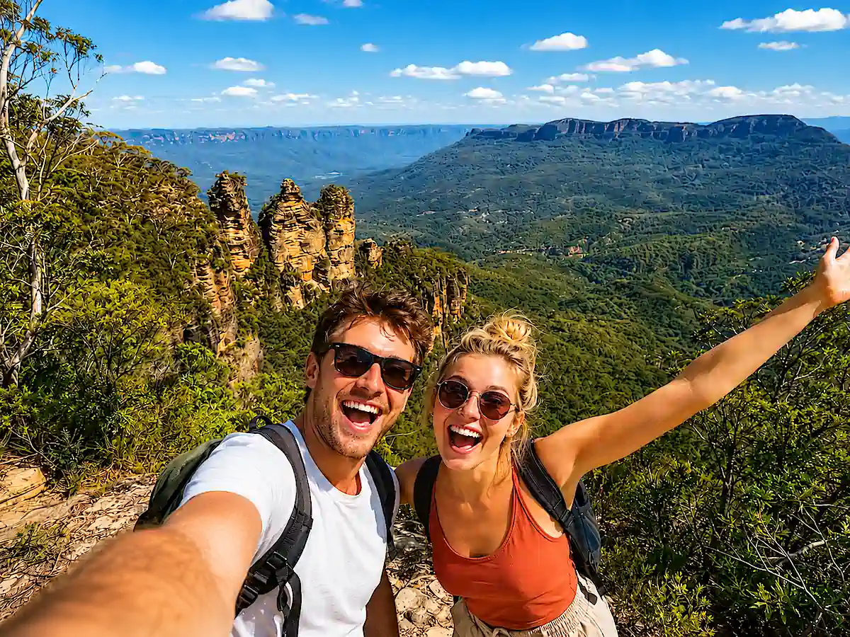 Sydney to Cairns Route Planner first stop Three Sisters at the Blue Mountains selfie from customers