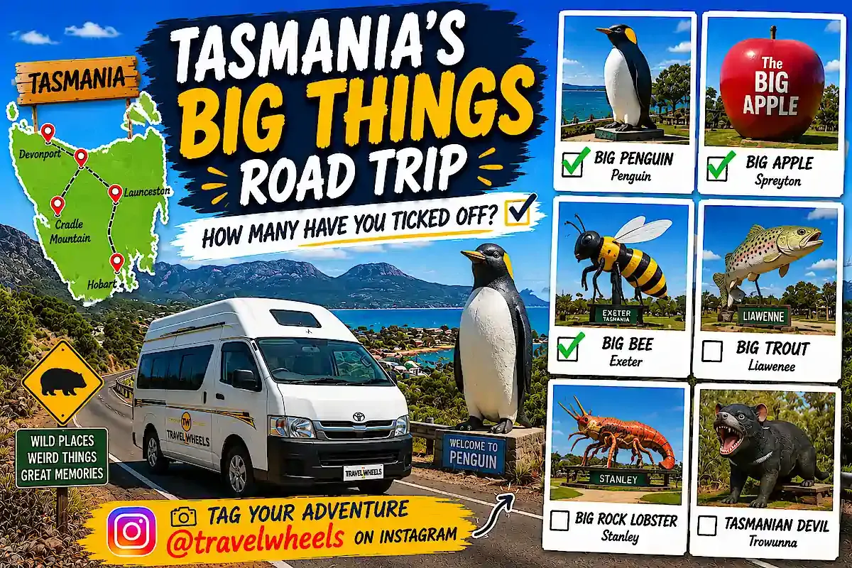 Tasmania Big Things - how many have you ticked off - Travelwheels Campervan infographic