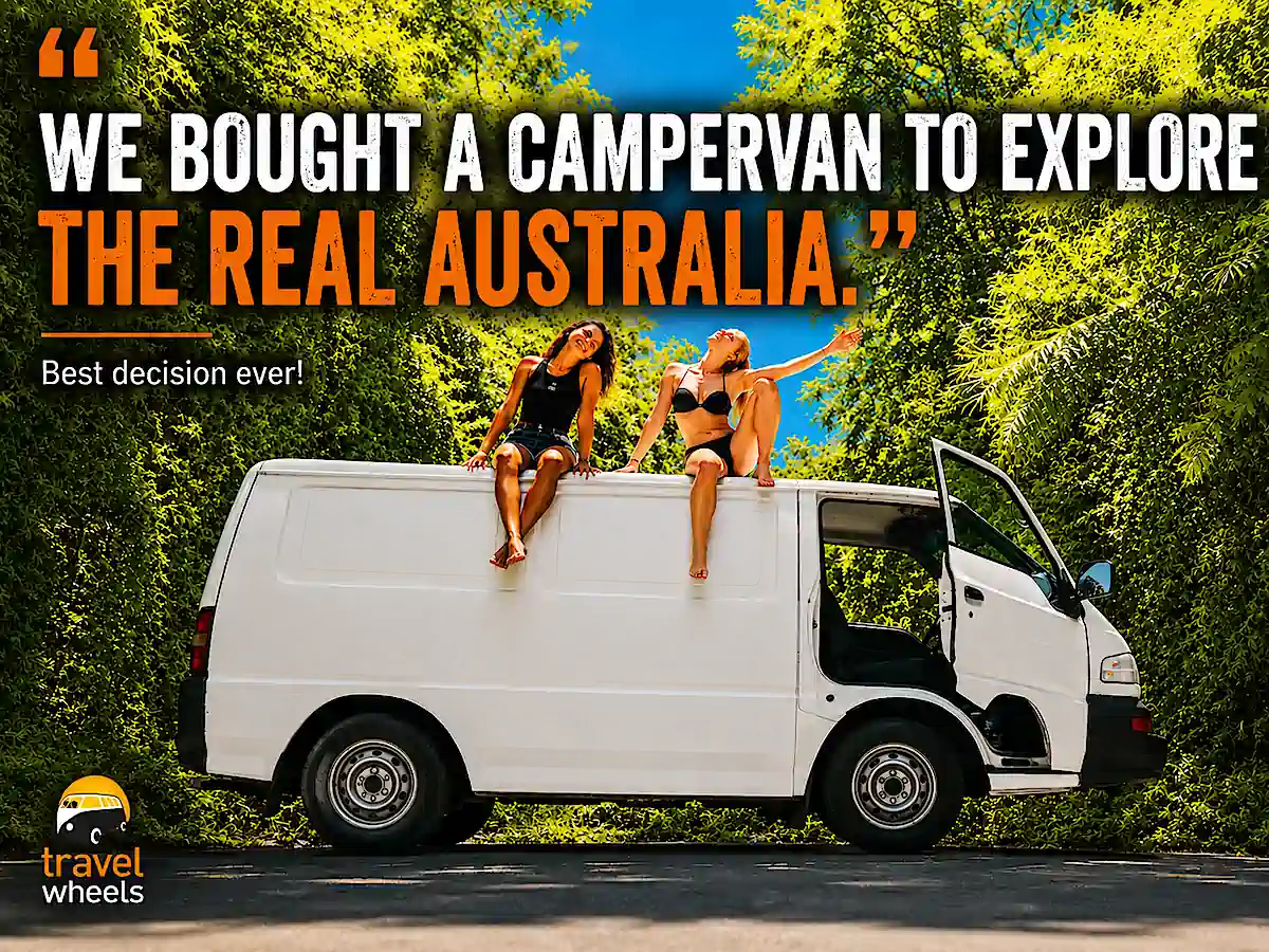 Travelwheels campervans in Sydney - image of two women on top of a campervan having fun in the sunshine in Australia