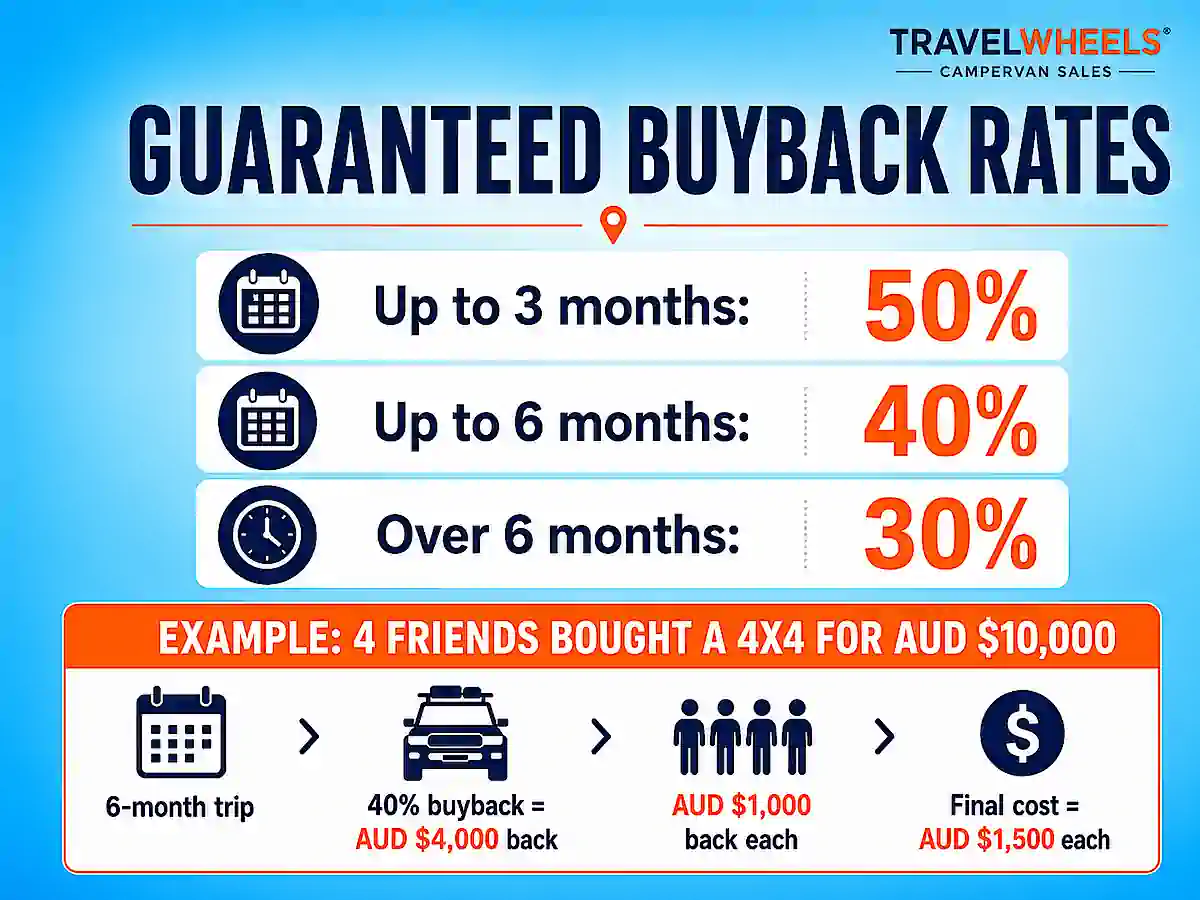 Guaranteed Buyback rates for customers who bought a used 4x4 for six months from Travelwheels Campervans in Sydney 