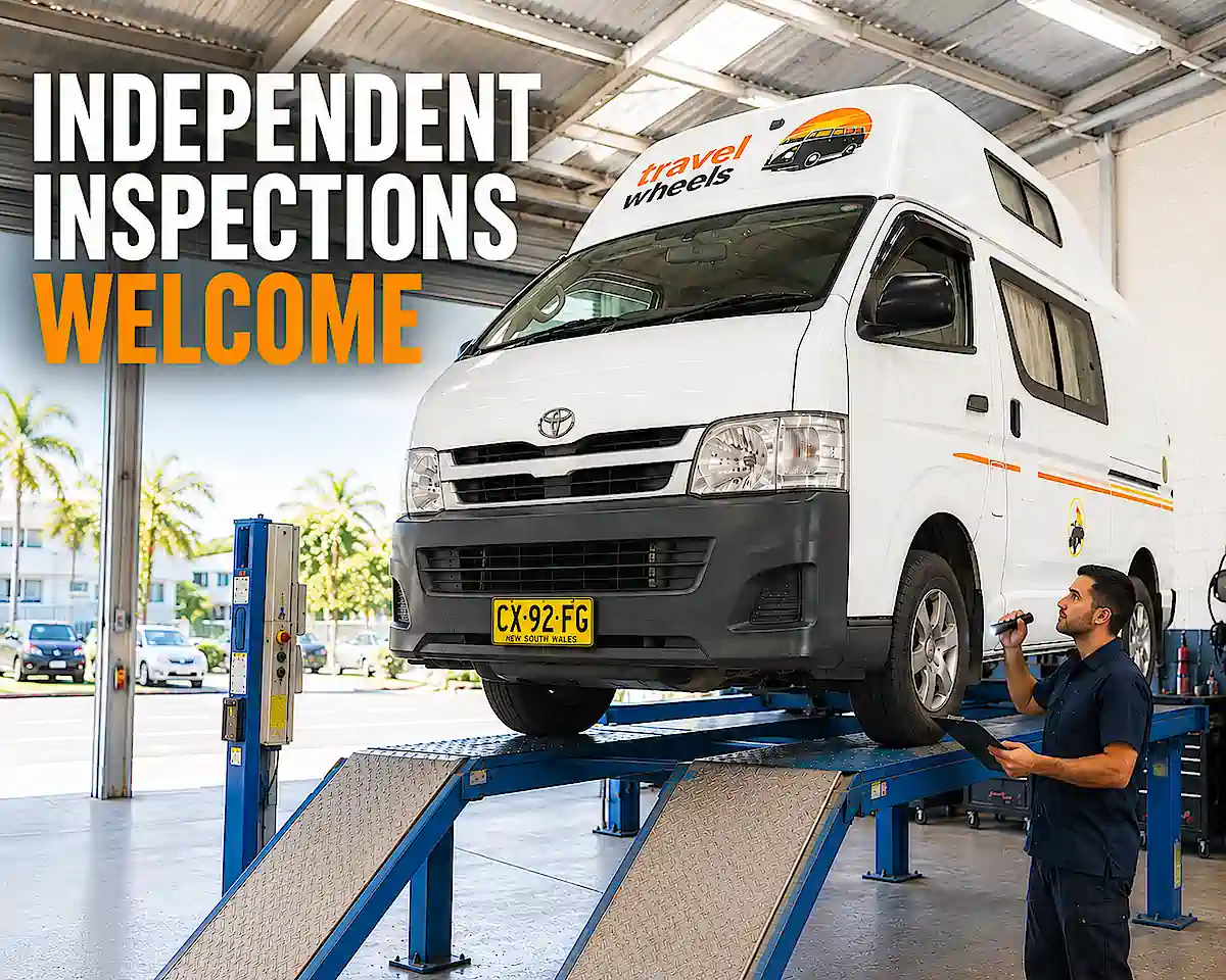 Independent Inspections Welcomed when you buy a used campervan at Travelwheels in Botany, Sydney