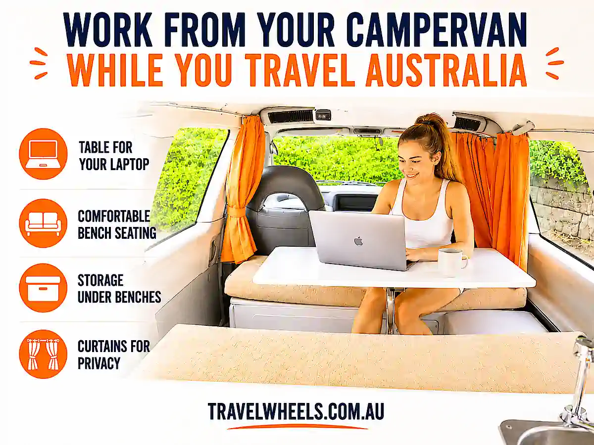2 person campervan for sale - great lounge area for digital nomads using laptops