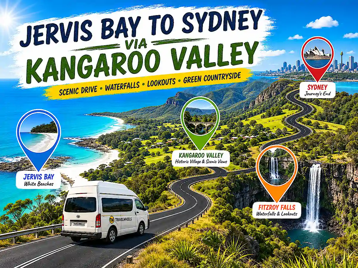 Jervis Bay to Sydney road trip via Kangaroo Valley with waterfalls and scenic lookouts