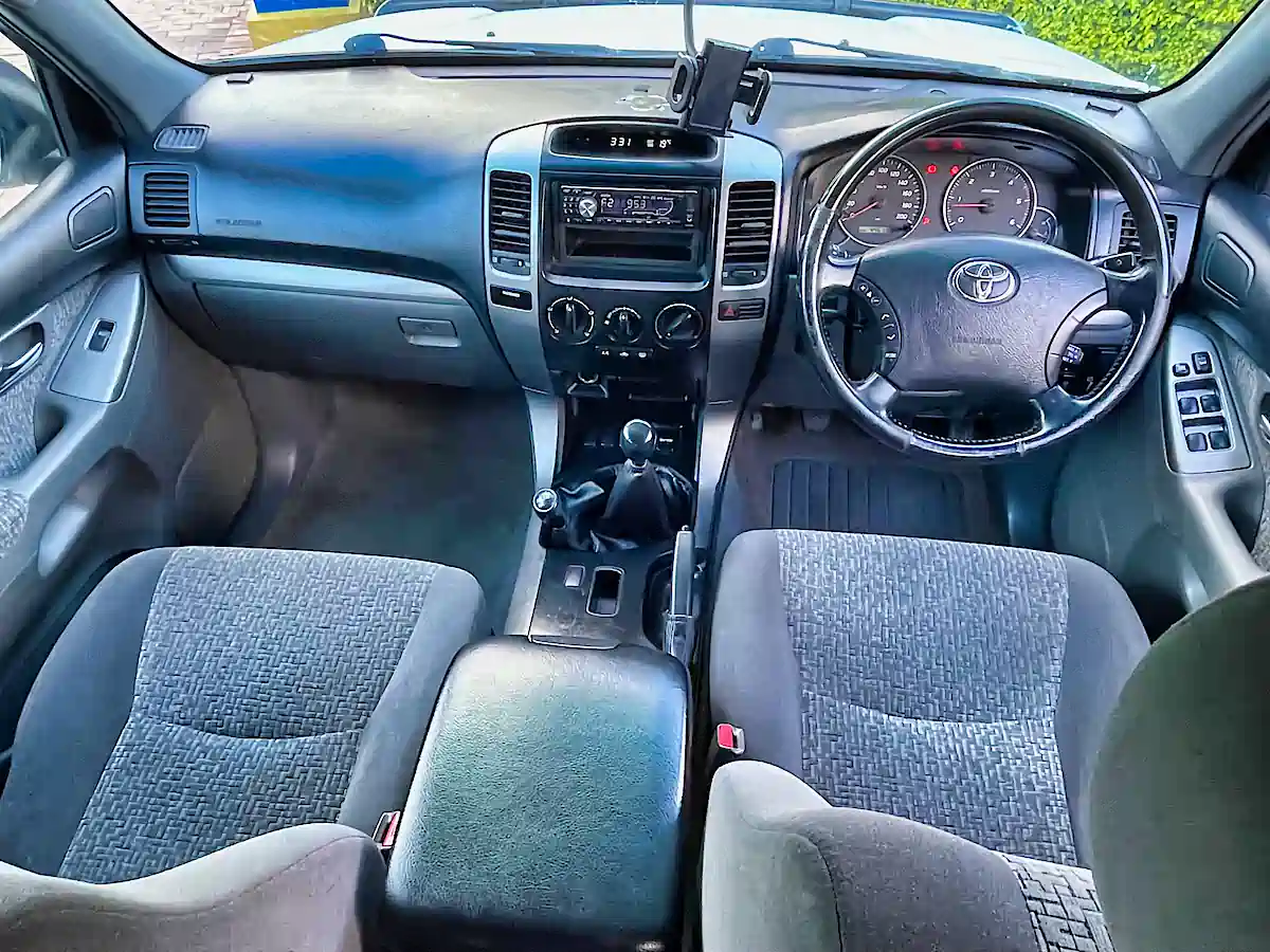 Used Toyota prado for sale with roof tent at Travelwheels Campervans Sydney - view from driver seat