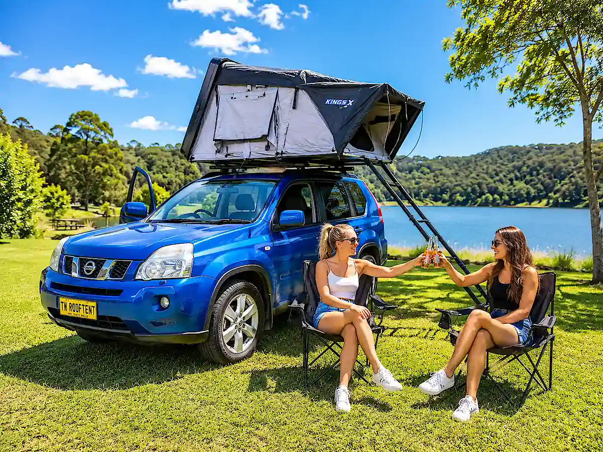 Backpacker 4x4 for Sale in Sydney - roof tent open two women drinking beer