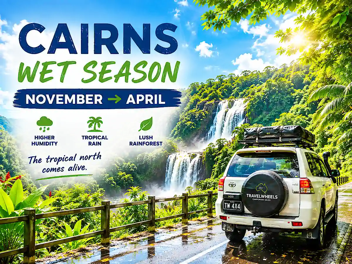 Cairns wet season from November to April with tropical rain and lush rainforest