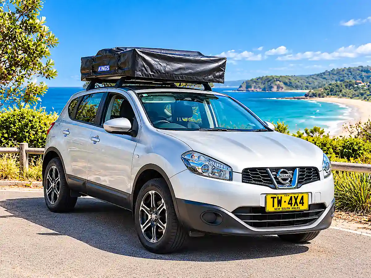 Used SUV for sale in Sydney - with roof tent closed and stopped by a scenic view point in Australia